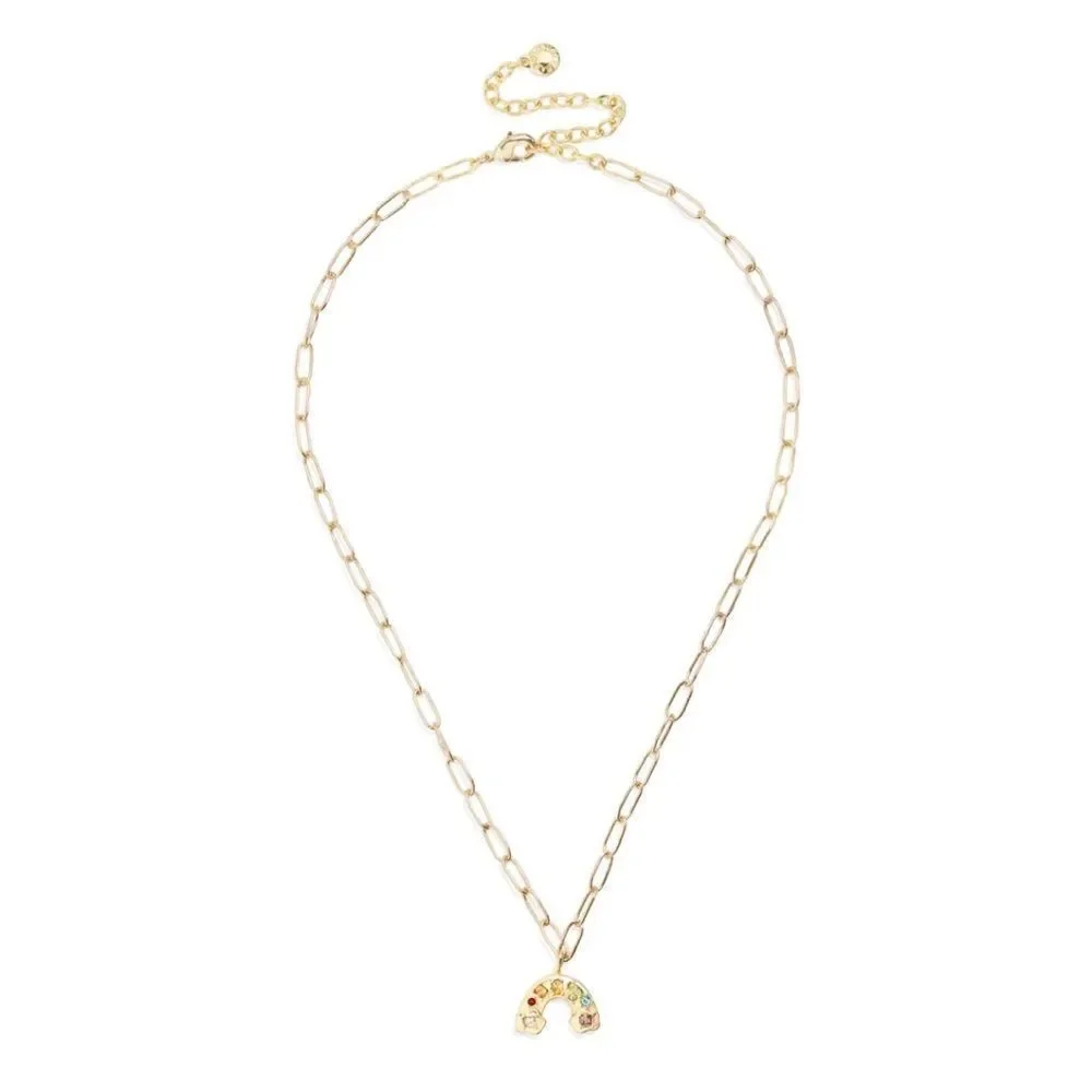 BaubleBar Gold-Plated Small Hera Link Rainbow Pendant Necklace New